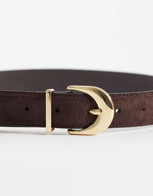 Mango 100% suede leather belt in dark brown, 3 of 3