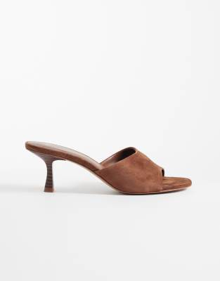 Mango 100% Suede Leather Heeled Mules In Brown
