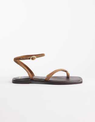 Mango 100% Suede Leather Strappy Flat Sandals In Multi