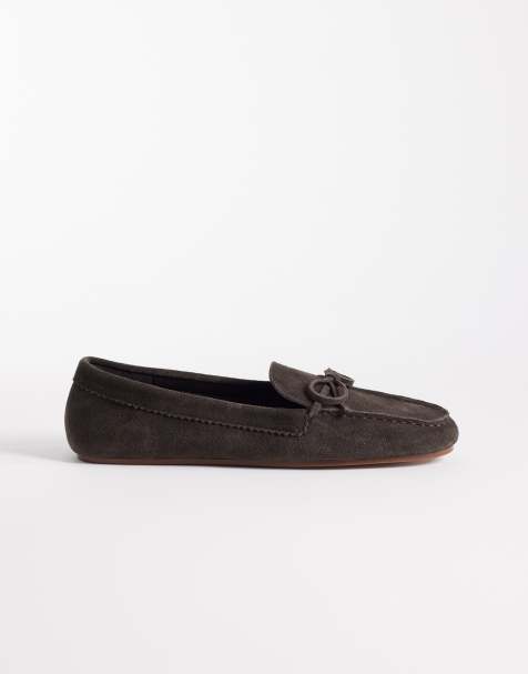 Mango 100% suede loafer with bow detail in chocolate - view 1