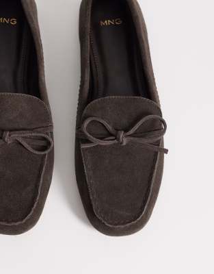 Mango Suede Moccasin With Bow Chocolate In Brown