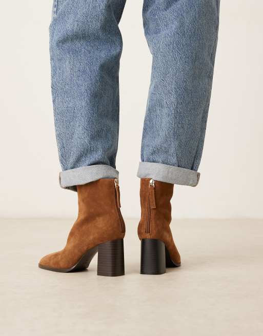 Mango 100% suede round toe heeled western ankle boot in toffee, 2 of 4