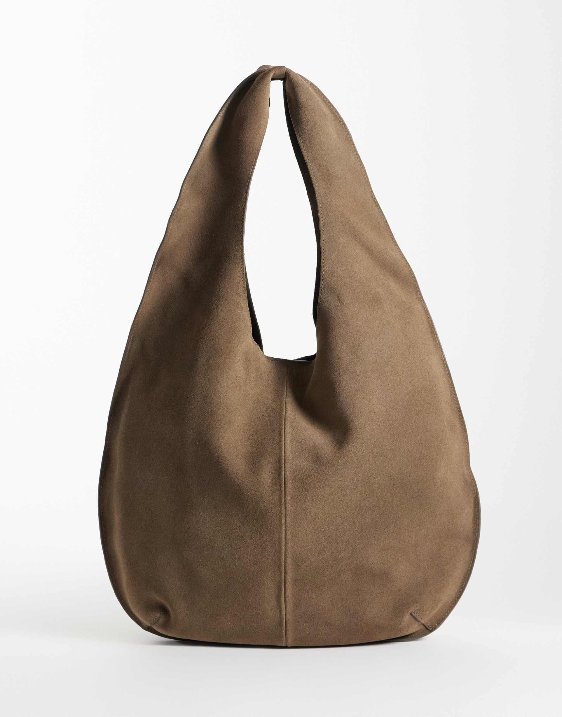 mango 100% suede sack shoulder bag in brown