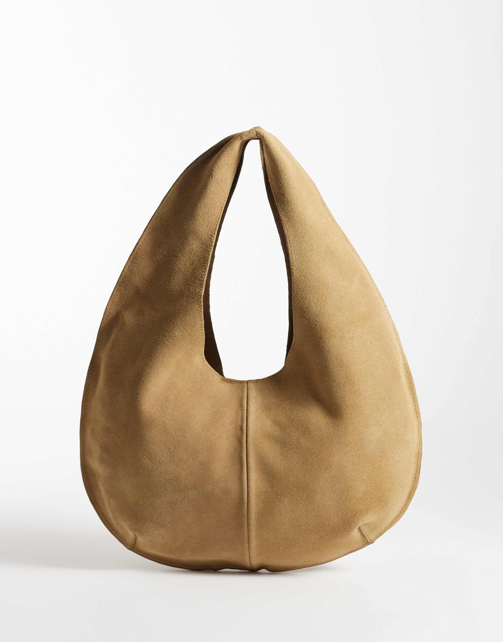 mango 100% suede sack shoulder bag in tan