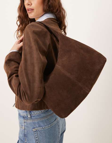 Mango 100% suede shoulder bag in brown - view 1
