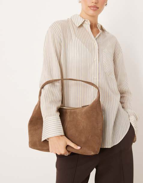 Mango 100% suede slouchy shoulder bag in caramel - view 1