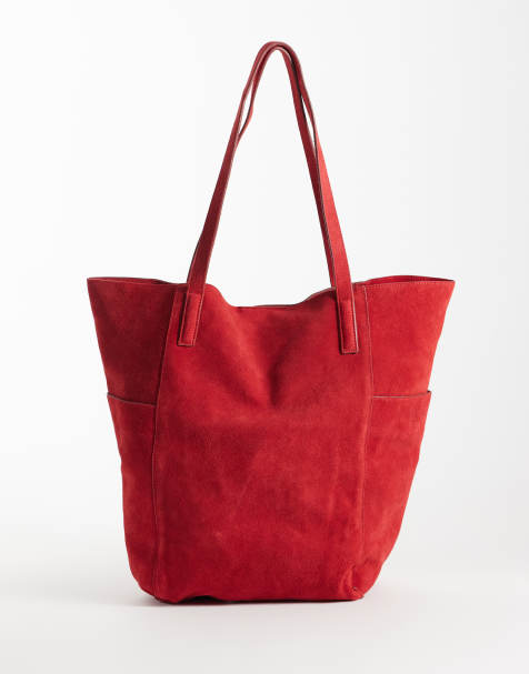 Mango 100% suede slouchy tote bag in red - view 1