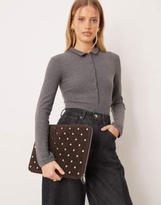 Mango Studded Leather Laptop Case Chocolate In Multi