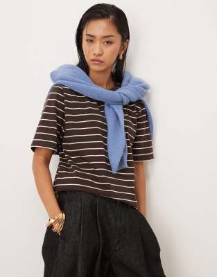 Mango - 100- T-Shirt aus 100% Baumwolle in Braun mit Streifen-Brown