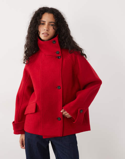 Mango 100% wollen jack met opstaande kraag in rood, 2 van 4