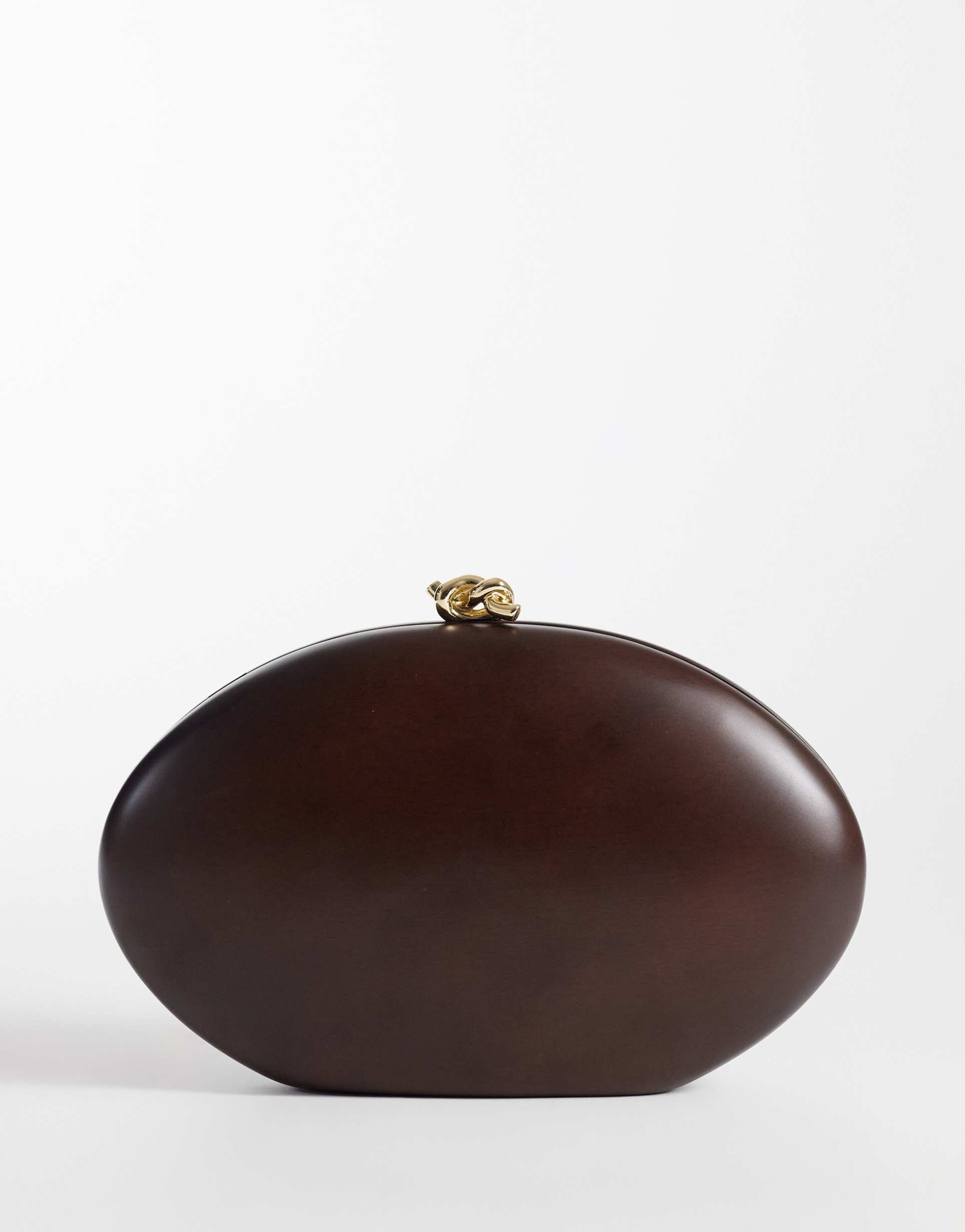 mango 100% wood oval clutch bag with detatchable chain in brown