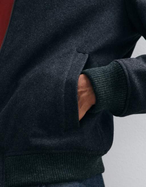 Mango 100% wool bomber jacket in charcoal, 5 of 5