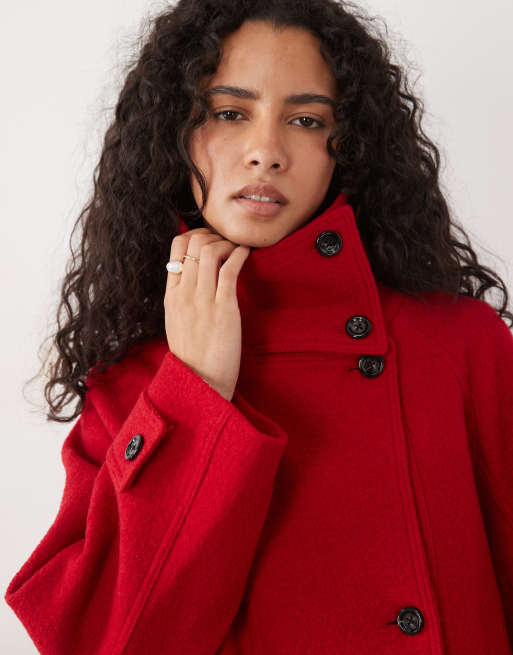 Mango 100% wool funnel neck jacket in red, 3 of 4