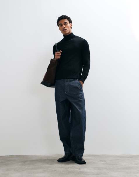 Mango 100% wool high neck knitted jumper in black - view 1