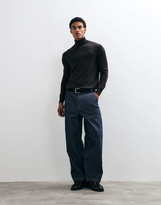 Mango 100% wool high neck knitted jumper in chocolate, 2 of 5
