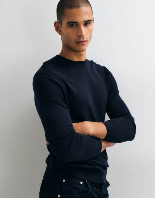 Mango 100% wool jumper in navy, 4 of 5