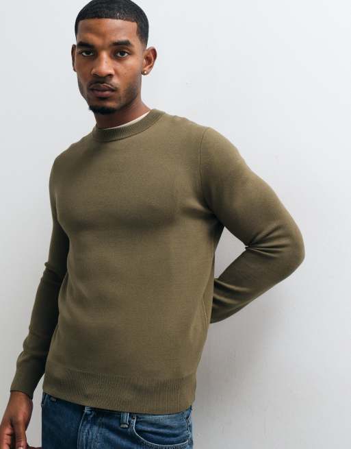 Mango 100% wool knitted jumper in khaki, 4 of 5