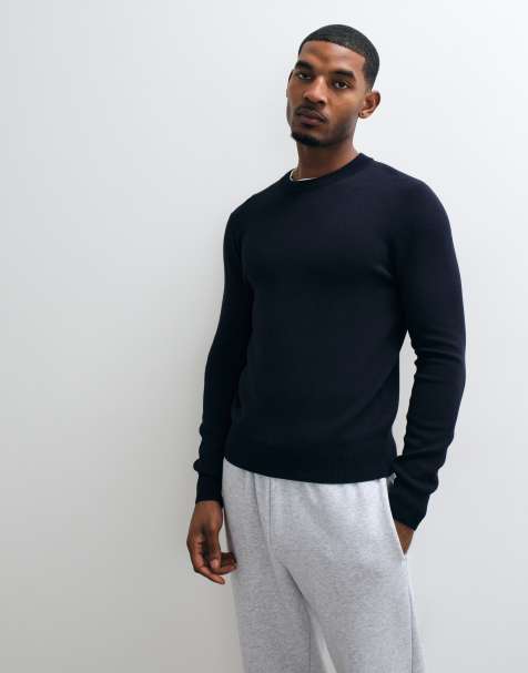 Mango 100% wool knitted jumper in navy - view 1