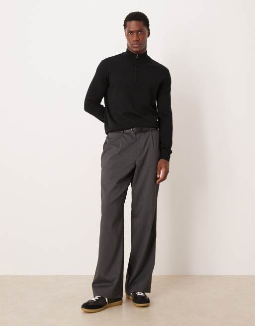 Mango 100% wool quarter zip jumper in black, 2 of 5