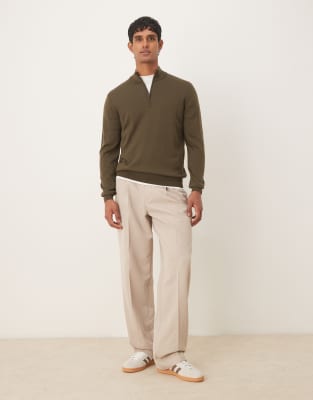 Mango 100% Wool Quarter Zip Sweater In Green