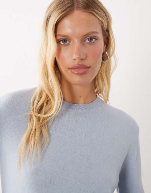 Mango 100% wool round neck jumper in pastel blue, 2 of 4