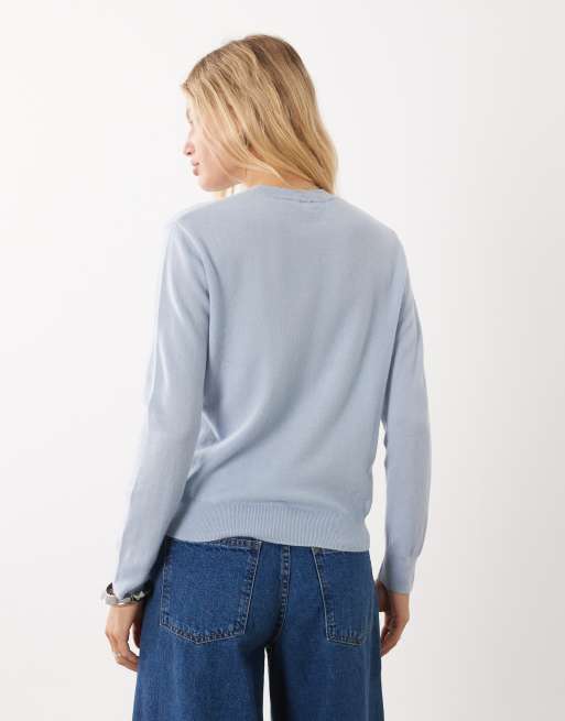 Mango 100% wool round neck jumper in pastel blue, 4 of 4