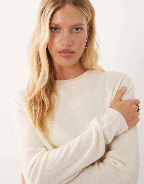 Mango 100% wool round neck jumper in pastel yellow - view 1