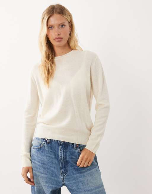 Mango 100% wool round neck jumper in pastel yellow, 2 of 4