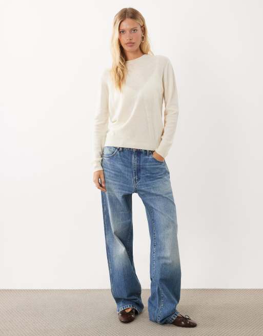 Mango 100% wool round neck jumper in pastel yellow, 3 of 4
