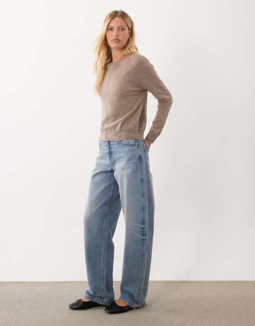 Mango 100% wool round neck sweater in light brown, 3 of 4