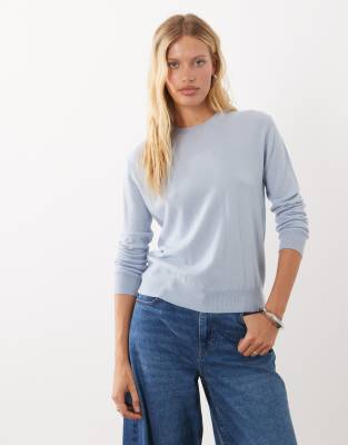 Mango 100% Wool Round Neck Sweater In Blue