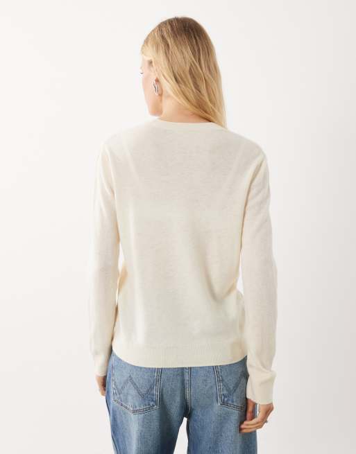 Mango 100% wool round neck sweater in pastel yellow, 4 of 4