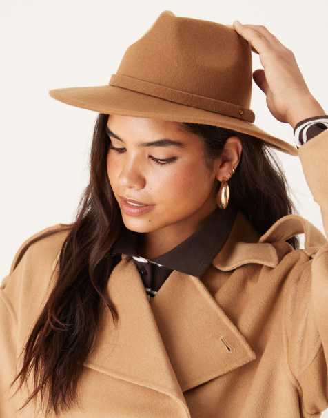 Mango 100% wool stetson hat in tan - view 1