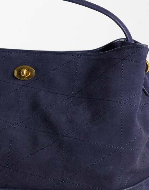 Mango 100% zamszowa torba typu bucket w kolorze granatowym, 3 z 4