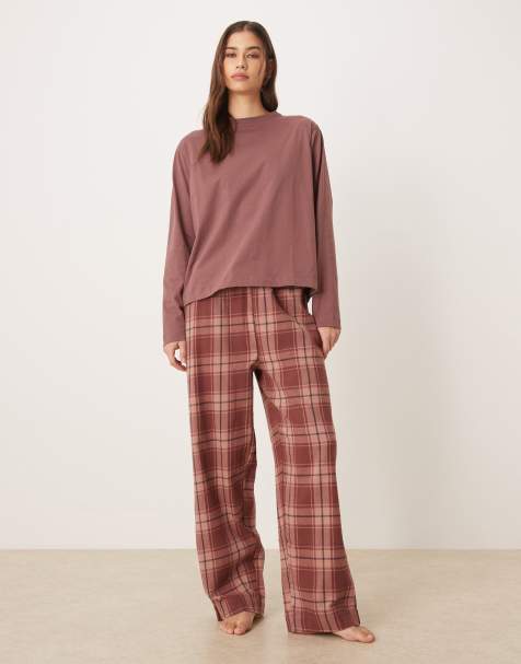 Mango - 2-delige flanellen pyjamaset van 100% katoen met broek en T-shirt in beigeroze - view 1