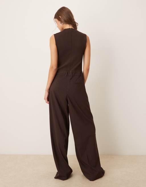 Mango 2 in 1 high neck sleeveless tailored jumpsuit in brown