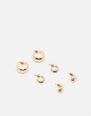 Mango 3 pack multi size earrings in gold