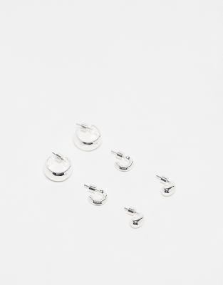 Mango 3 pack multi size earrings in silver