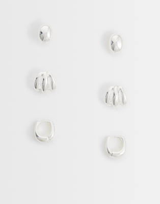 Mango 3 pack stud earrings in silver