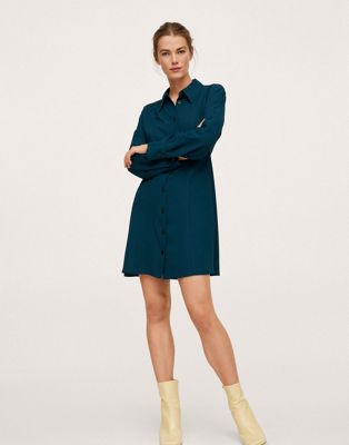 Mango 60's button front shift dress in teal