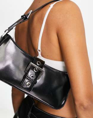 Mango 90s buckle detail shoulder bag in black