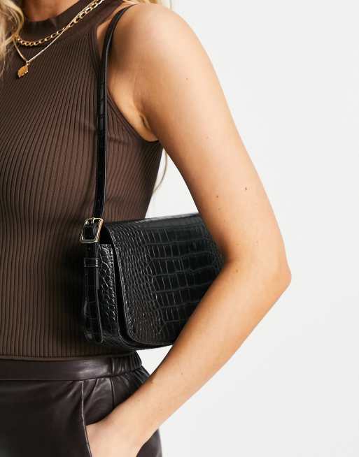 Mango 90s shoulder bag in black croc