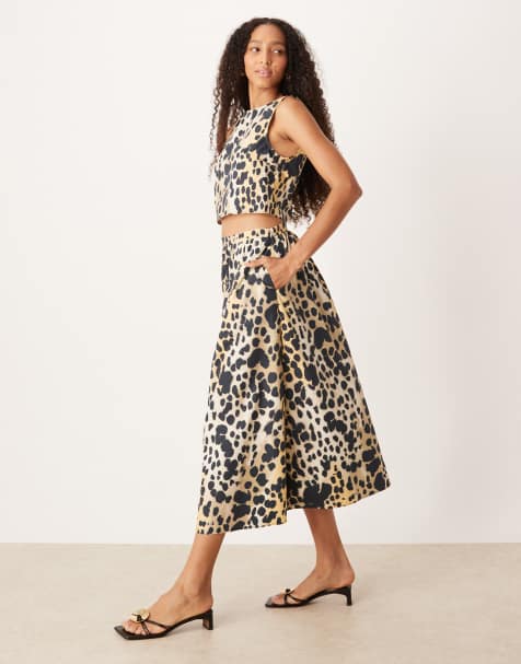 Mango a line midi skirt co-ord in leopard print - view 1