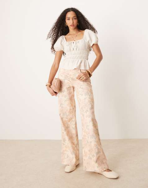 Mango – Aba – Jeans in Blassrosa mit verwaschenem Blumenmuster - view 1