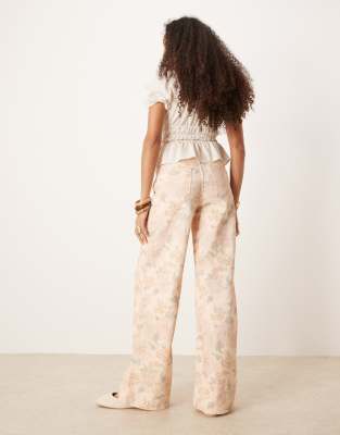 Mango Aba Washed Floral Jeans In Pink