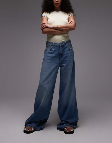 Mango Aba wide leg contrast hem jeans in blue - view 1