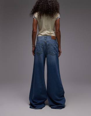 Shop Mango Aba Wide Leg Contrast Hem Jeans In Blue