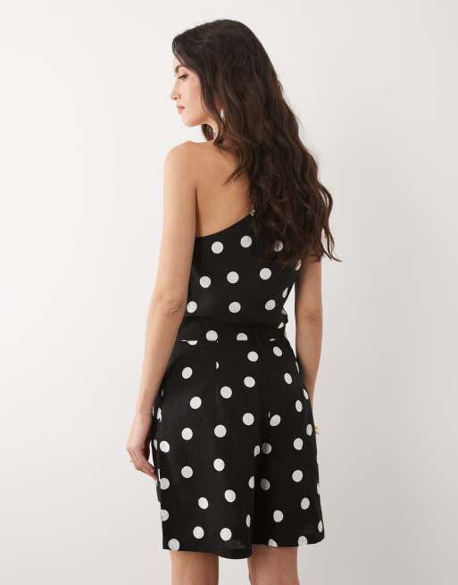 Mango – Abrei – Bermudashorts aus Leinenmix in Schwarz mit weißen Polka Dots, Kombiteil, 5 von 5