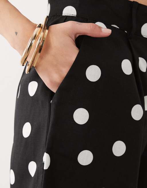 Mango Abrei linen mix bermuda short co-ord in black and white polka dot, 3 of 5