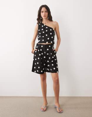 Mango Abrei linen mix bermuda shorts in black and white polka dots - part of a set
